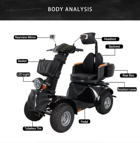 4 Wheels 3-Speed Electric Mobility Scooter for Adults and Seniors, Black R1598