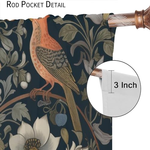 William Morris Style Blackout Curtains with Floral Bird Print Y107