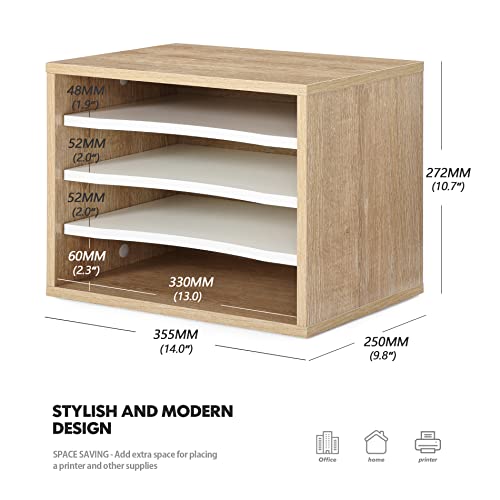 FITUEYES Wood 4-Tier Paper Sorter Organizer, Desktop File Holder, Light Wood M505