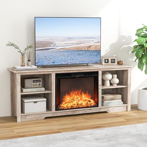 COSTWAY Electric Fireplace TV Stand for TVs up to 75 Inches, 1500W Heater, Black B106