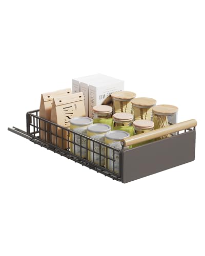 Pull Out Cabinet Organizer with Wooden Handle, No Drill Needed E218