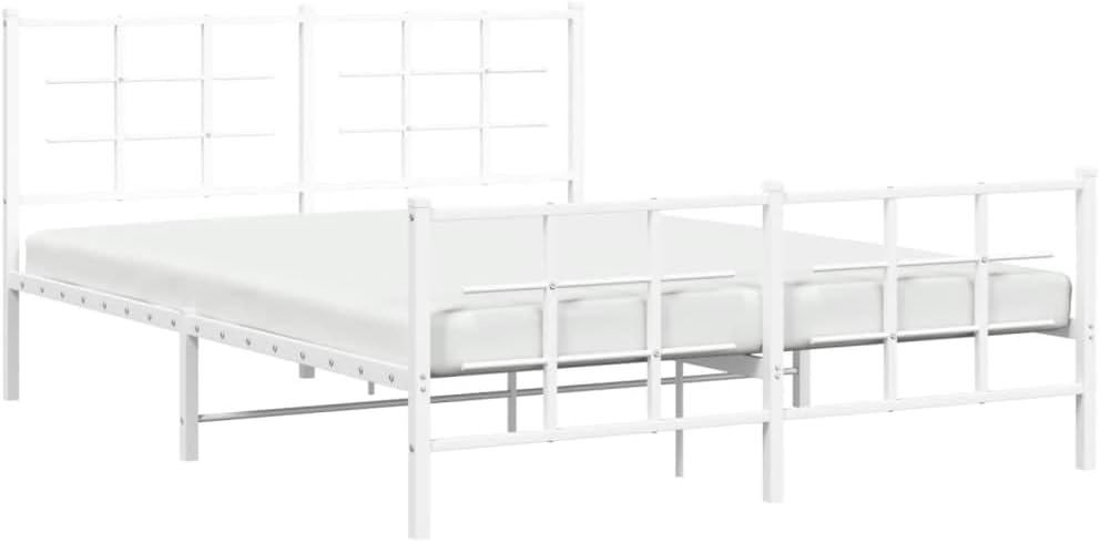 vidaXL White Steel Metal Bed Frame Double with Headboard Footboard A1318
