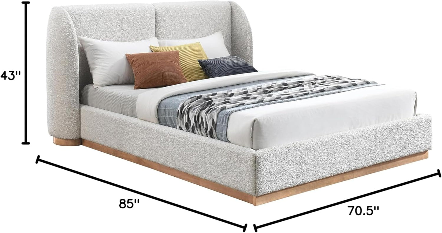 Meridian Furniture Jardin Art Deco Full Bed in Cream Boucle Fabric T908411