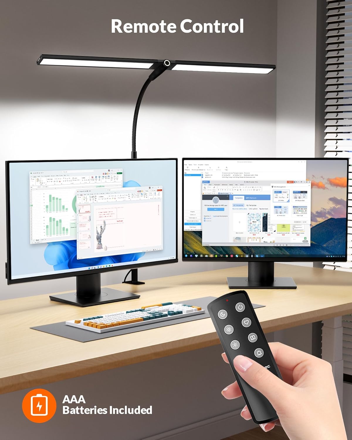 Double Head LED Desk Lamp with Clamp for Home Office, Black V65297