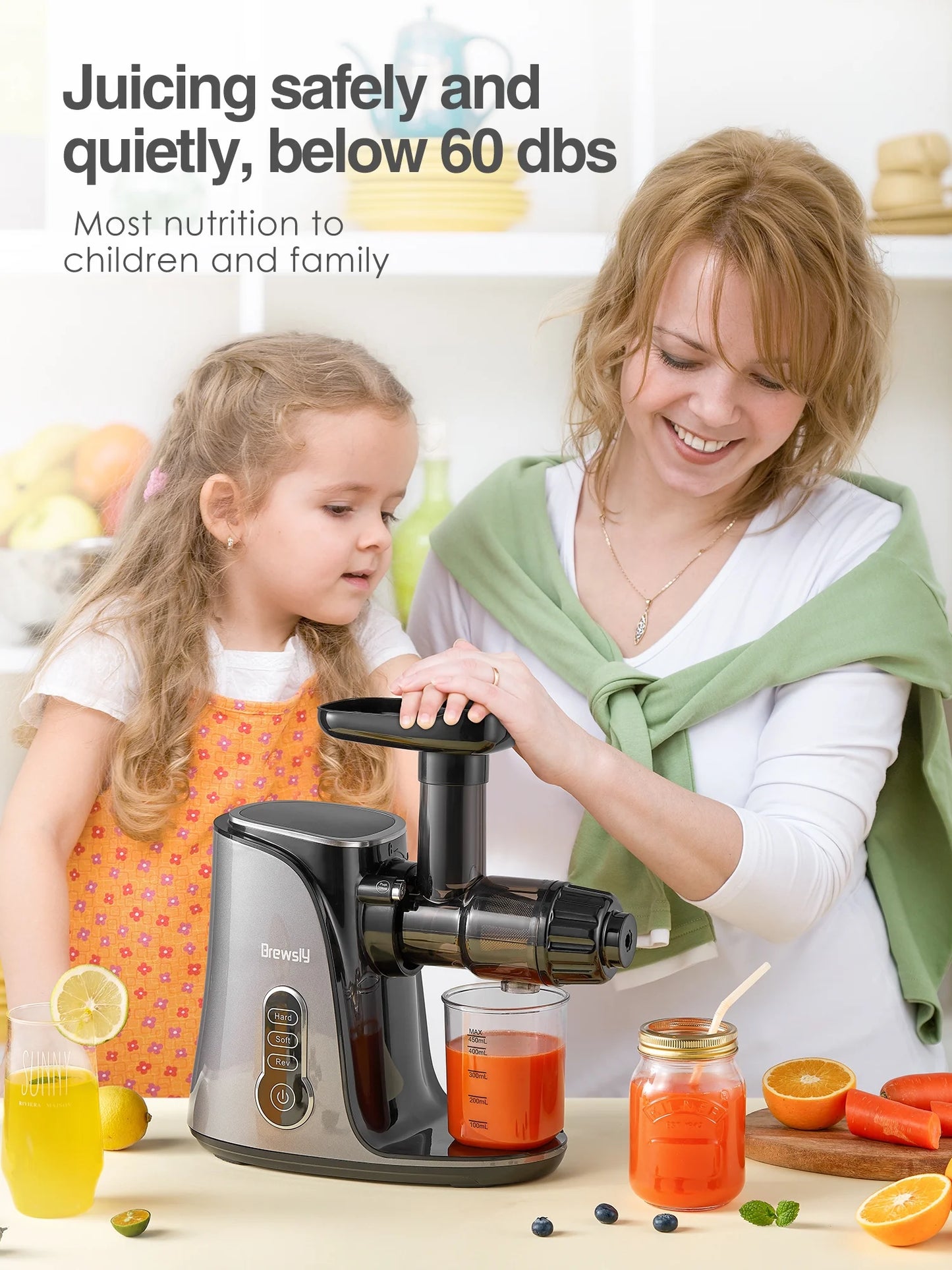 Brewsly Slow Masticating Juicer, Easy to Clean, Black X49516