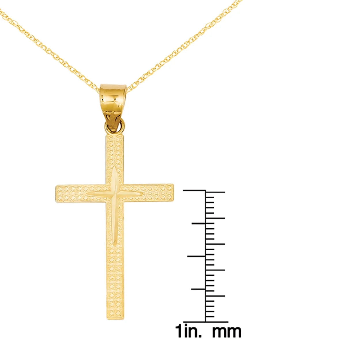 Primal Gold 14K Yellow Gold Diamond-Cut Latin Cross Pendant with 18-inch Chain E552258