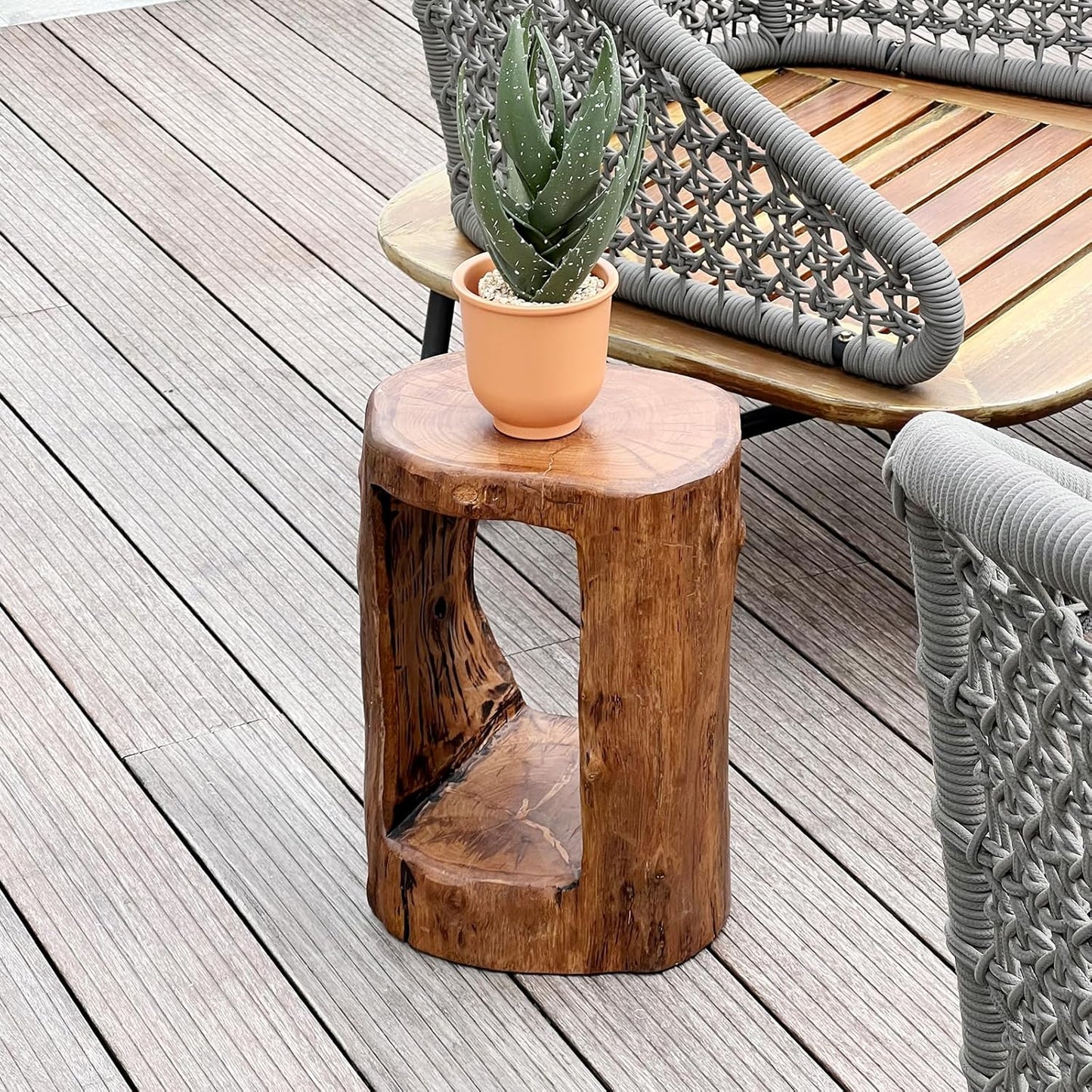 Teak Live Edge Tree Stump Side Table, 16" Tall Z20585