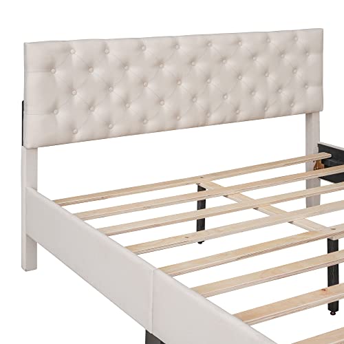 Modern Upholstered Linen Platform Bed with Adjustable Headboard, Twin, Gray W437702