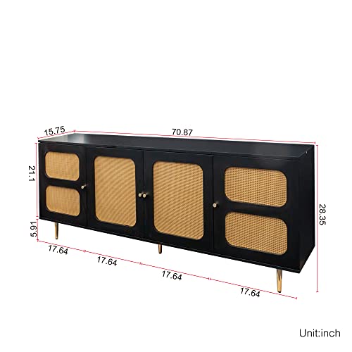 Rattan Sideboard Buffet Cabinet with Adjustable Shelf for TV up to 55" Z584820