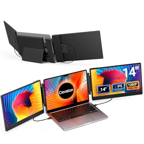 Laptop Screen Extender, 15.6" FHD 1080P IPS Triple Portable Monitor Fit for 13-17.3" Laptop, Build-in Stand and Dual Speakers, Plug and Play Laptop Monitor Extender, Compatible with Mac, Wins, Dex