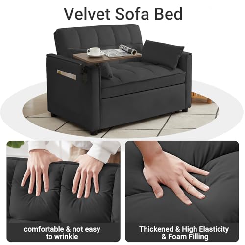 3 in 1 Convertible Sleeper Sofa Bed Futon Loveseat with Pillows, Black E19326