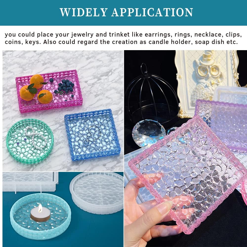 3PCS Diamond Resin Tray Mold with Edges, Silicone Mold for Epoxy Casting G74083