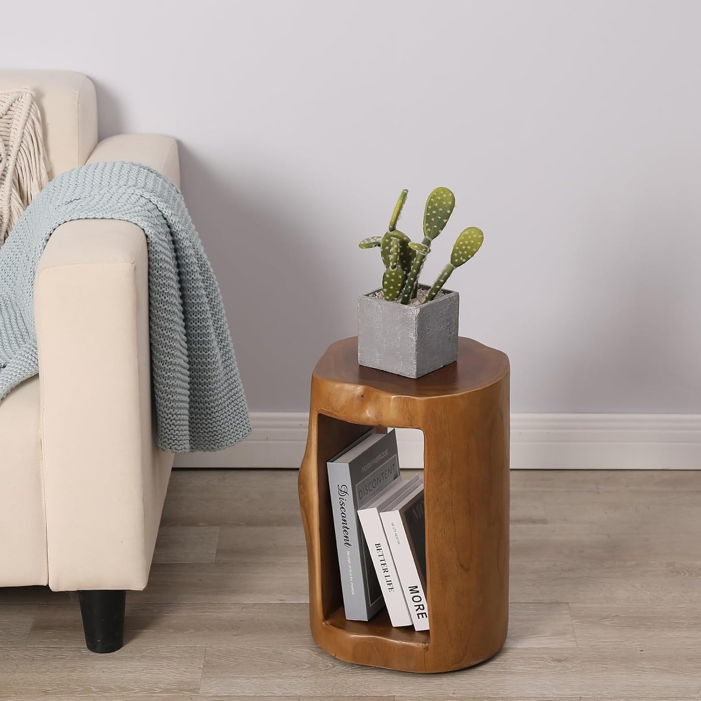 Teak Live Edge Tree Stump Side Table, 16" Tall Z20585