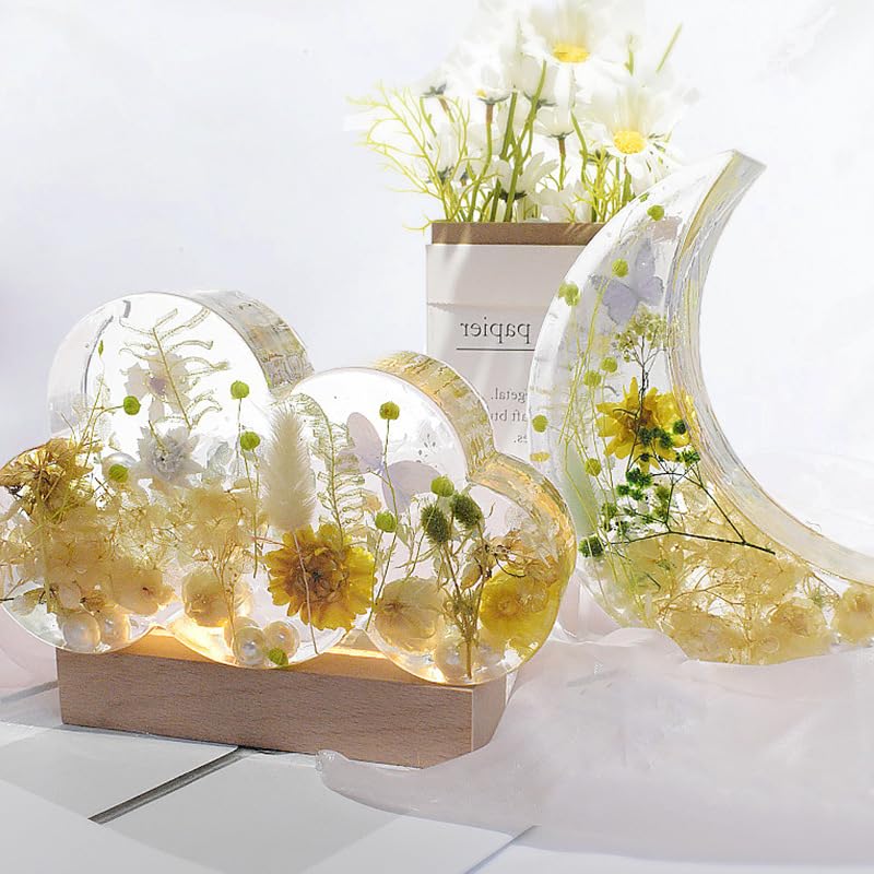 Moon Lights Resin Molds Silicone with Wooden Lighted Base Stand for Epoxy Lamp DIY I718