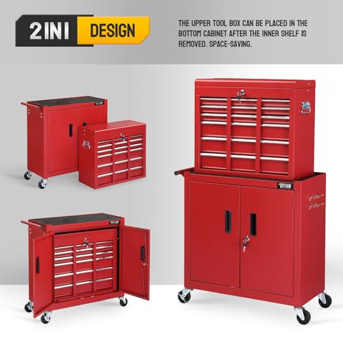 TUFFIOM 5-Drawer Rolling Tool Chest Storage Cabinet with Wheels, Red & Black Y5791