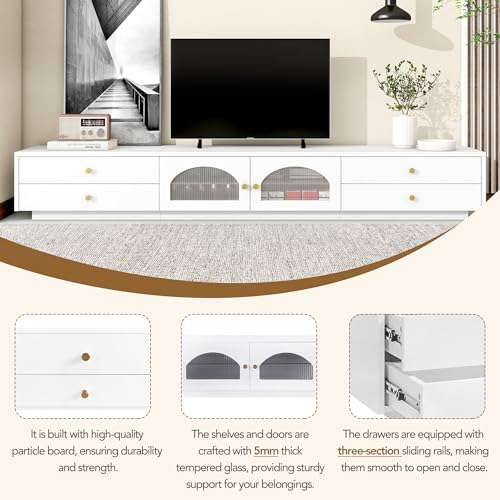 Luxury Minimalism TV Stand 85" with Storage Shelves, Black C659