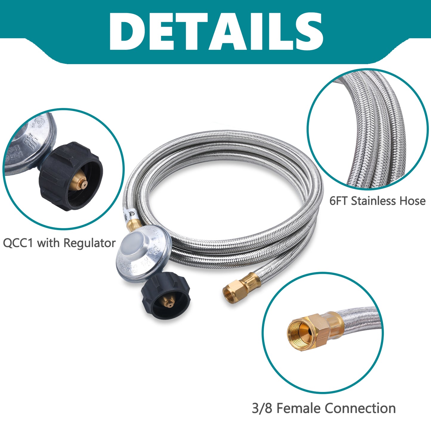 GasSaf 6Ft Propane Regulator and Hose for Gas Grill and Griddle E659
