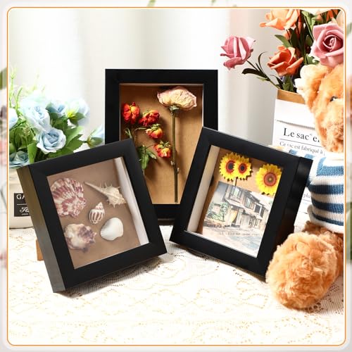 6 Pieces Shadow Box 5x5 and 5x7 Inch Wood Display Case for Photos, Crafts, Black I963