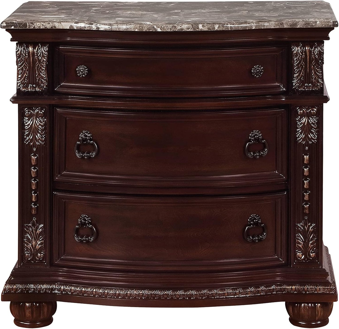 Traditional Style 3-Drawer Nightstand with Marble Top Solid Wood S314707