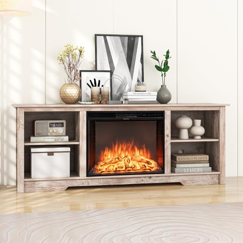 COSTWAY Electric Fireplace TV Stand for TVs up to 75 Inches, 1500W Heater, Black B106