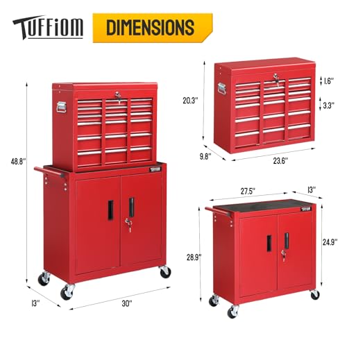 TUFFIOM 5-Drawer Rolling Tool Chest Storage Cabinet with Wheels, Red & Black Y5791
