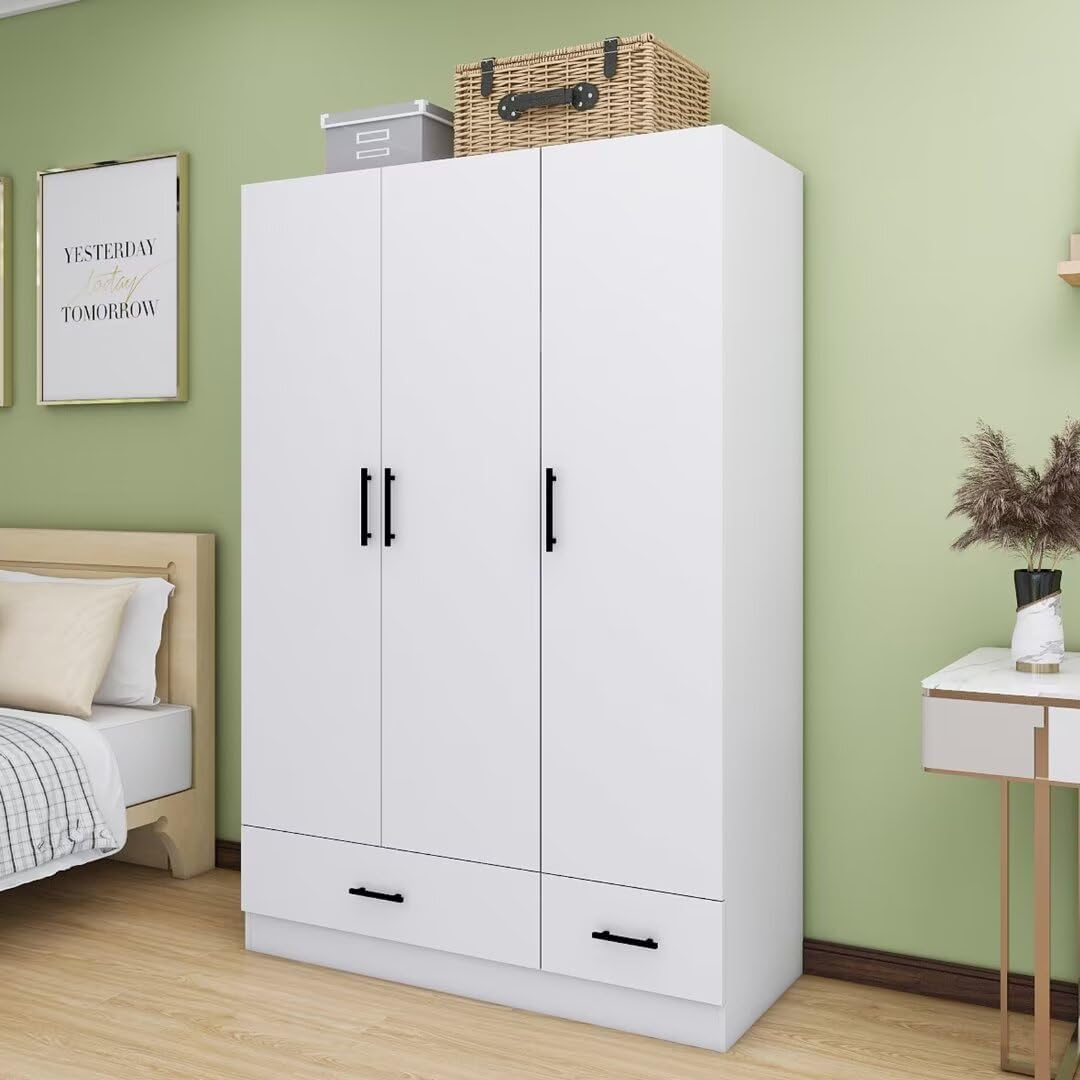 White Armoire Wardrobe with 3 Doors and 2 Drawers H660555