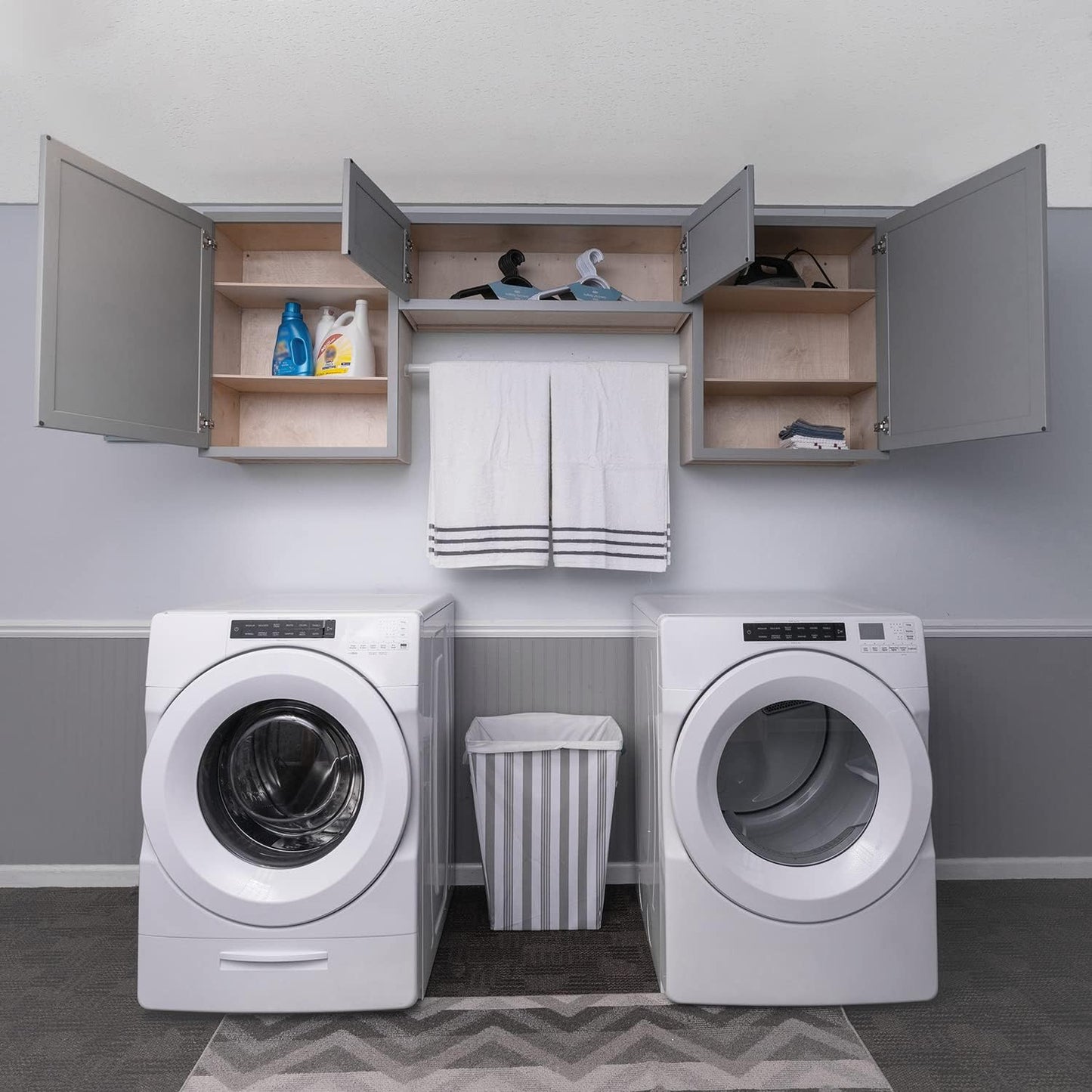 RTA Magnetic Grey Laundry Room Cabinet Kit, 72" Wide, Shaker Storage Cabinets I508696