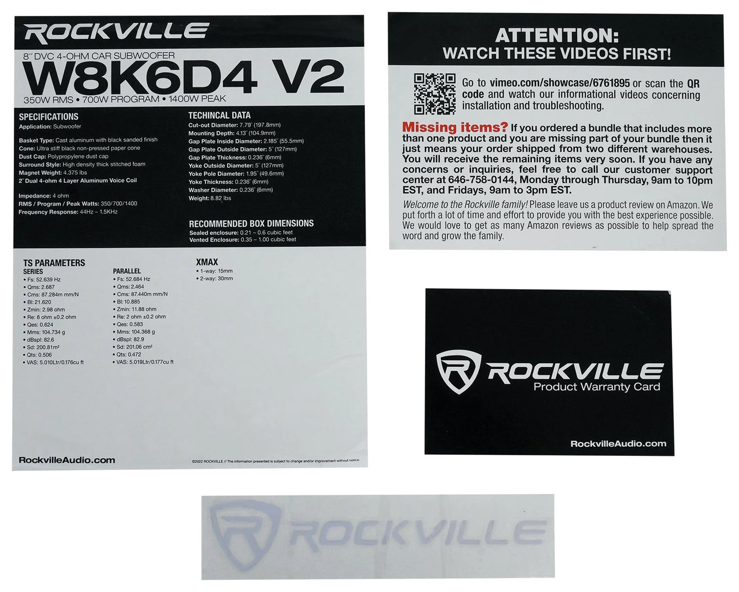 Rockville W8K6D4 V2 8" 1400W Peak Car Audio Subwoofer Dual 4-Ohm T684185