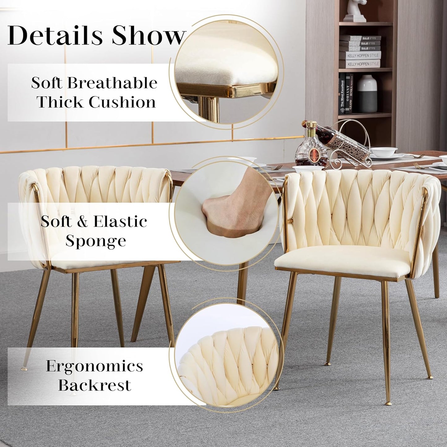 Gold Glass Dining Table Set for 6, 51'' Modern Rectangle D9010