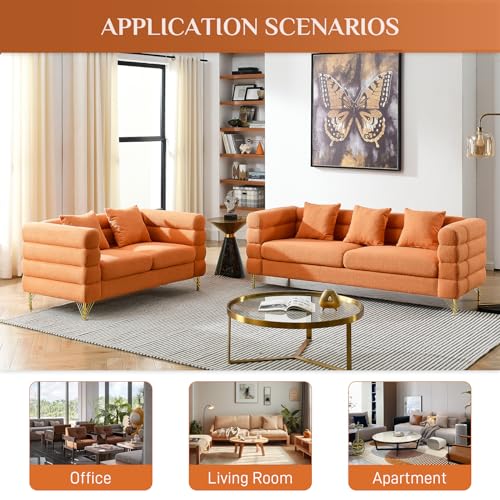 Modern Boucle Sherpa Sofa and Loveseat Set with 5 Pillows, Dark Green L563