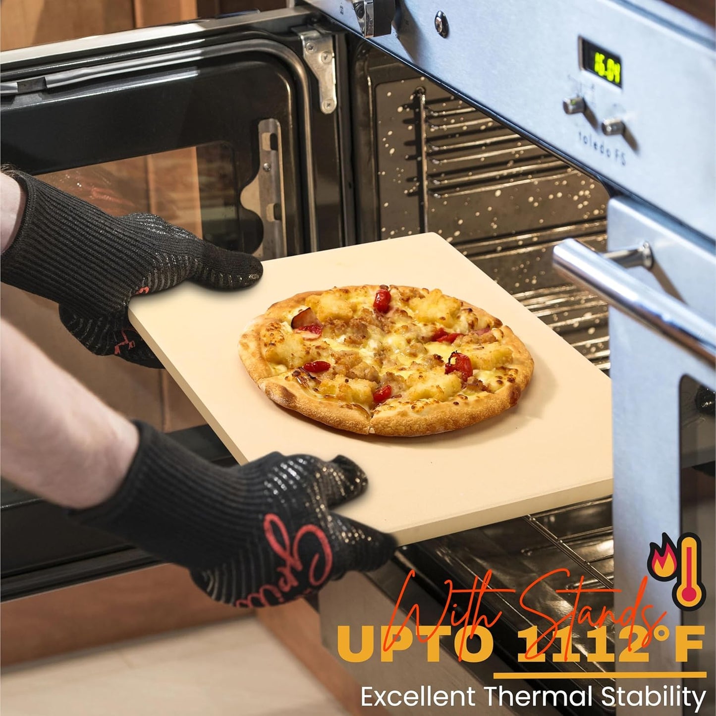 Pizza Stone Set of 3 with Wooden Peel and Stainless Steel Cutter A759