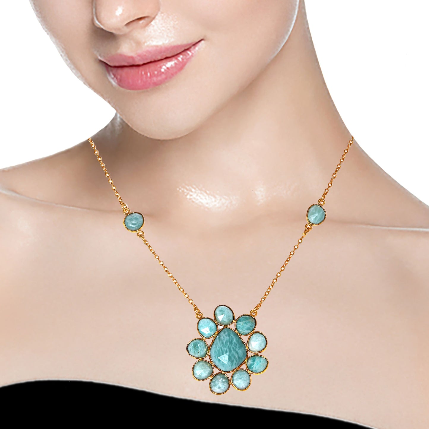 Amazonite Faceted Gemstone Necklace 925 Silver 26'' E1629