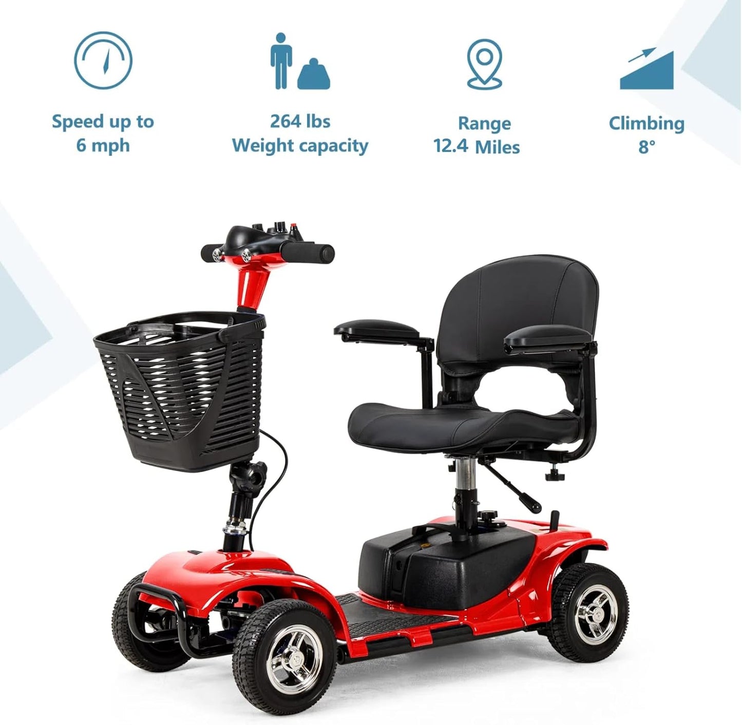 4 Wheel Mobility Scooter with Basket and Extended Battery, Red R49662