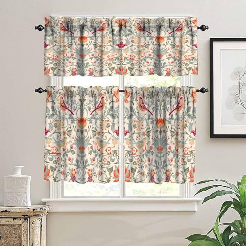 William Morris Kitchen Valance Curtain Boho Retro Bird Print Rod Pocket 54x18 Inch J143595