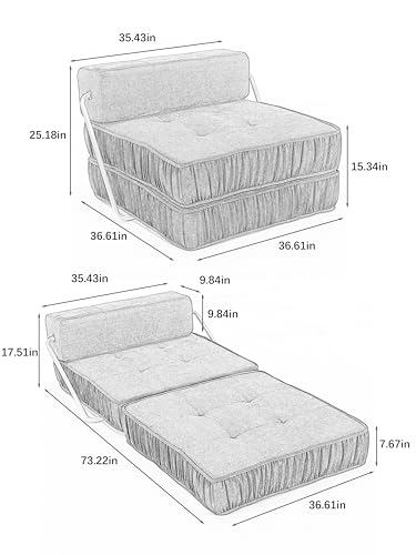 Folding Sofa Bed Futon Sleeper Chair with Removable Back Cushion Gray K245