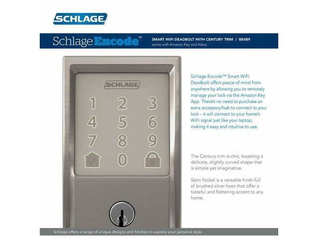 Schlage Encode Smart WiFi Deadbolt Satin Nickel W1954