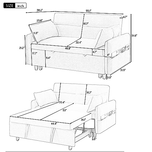 GIA 3 in 1 Convertible Sleeper Sofa Futon Couch with Adjustable Backrest, Gray K696399