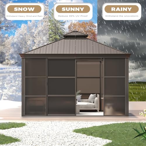 EROMMY 12' x 15' Sunroom Gazebo with Aluminum Frame and Polycarbonate Roof E71577