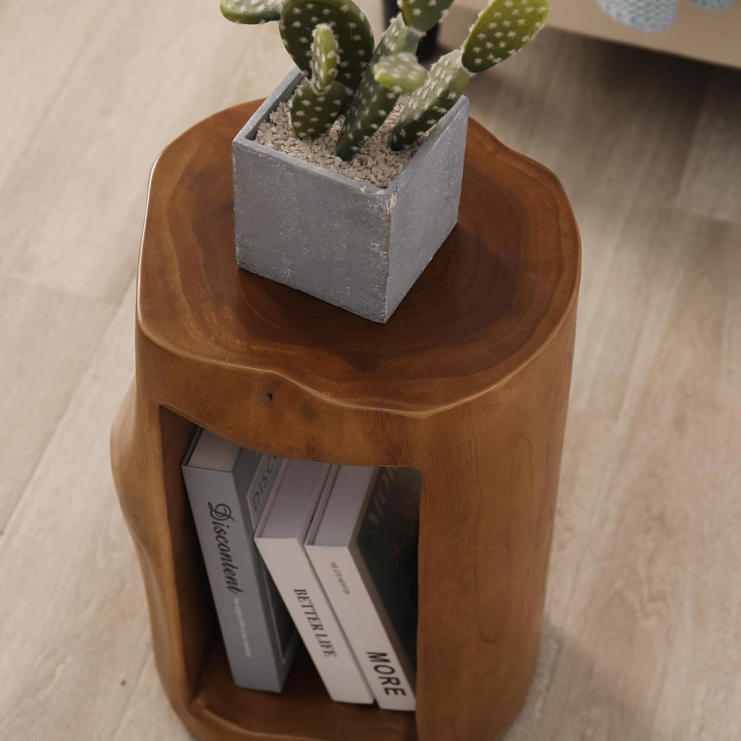 Teak Live Edge Tree Stump Side Table, 16" Tall Z20585