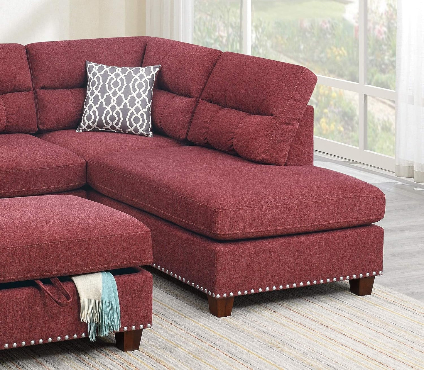 Red Velvet Sectional Sofa D28379