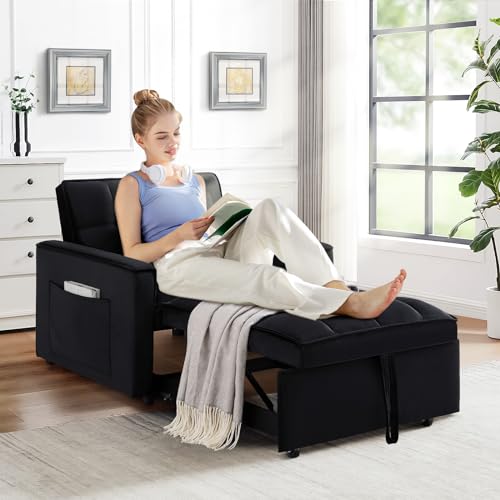 Velvet Tufted 3 in 1 Convertible Sleeper Sofa Bed with Adjustable Backrest, Grey G74205