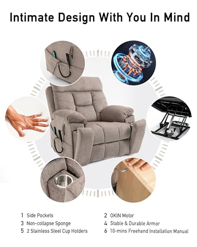 Large Power Lift Recliner Chair for Elderly with Heated Massage, Extra Wide Seat A72600
