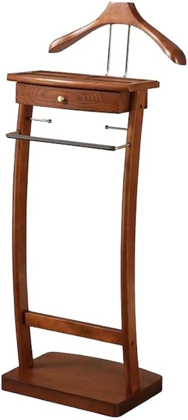Solid Wood Suit Rack with Pants Bracket, Metal Valet Stand with Heavy Base, Wooden Clothes Valet with Tie Holder, for Living Room, Office, Bedroom 39x30x112.2CM