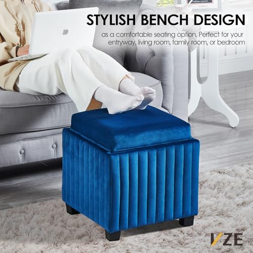 18-Inch Square Cube Storage Ottoman Bench with Coffee Tray, Beige Velvet X85429