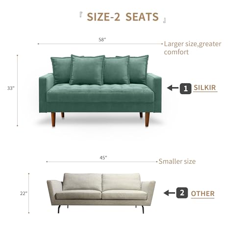 Mid-Century Modern Velvet Loveseat Sofa 58 Inch Aqua Turquoise P314829