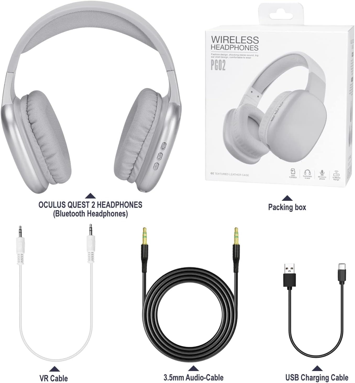 Gaming Headphones for Meta Quest 2 with Custom Length Cable W5829