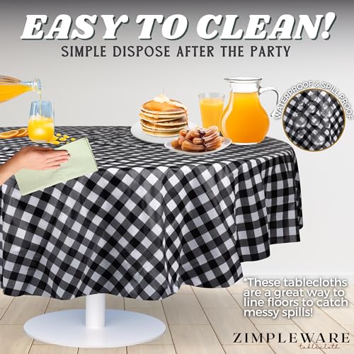 ZIMPLEWARE Red Gingham Checkered Plastic Tablecloth Disposable 84in Round (12 Pack) W571138