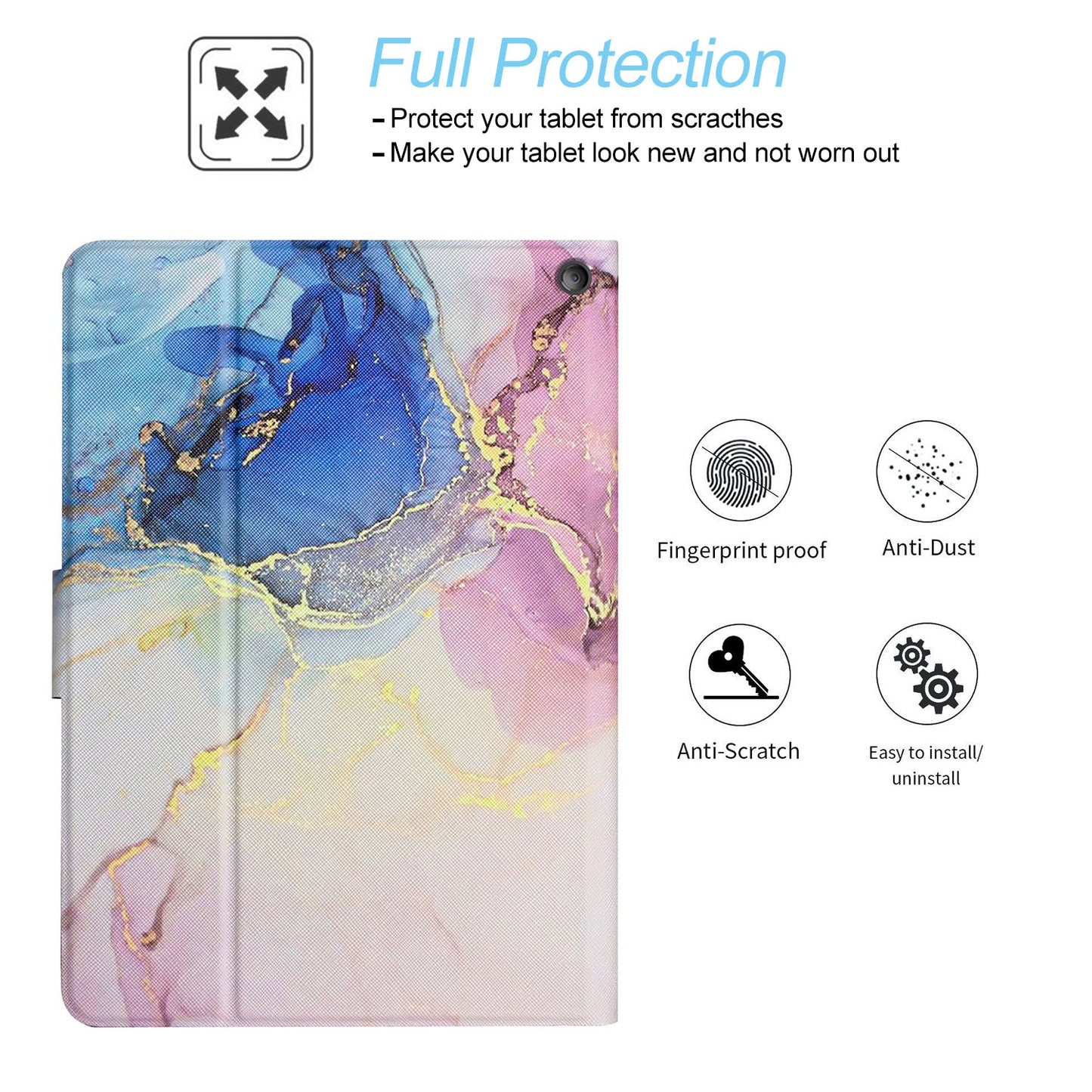 UUCOVERS Fire HD 10 Tablet Case 11th Gen 2021, PU Leather Stand Case, Marble Pink Blue W261292
