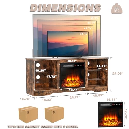 Lemberi Fireplace TV Stand for 80" TVs, 70" Modern Wood Media Console J56469
