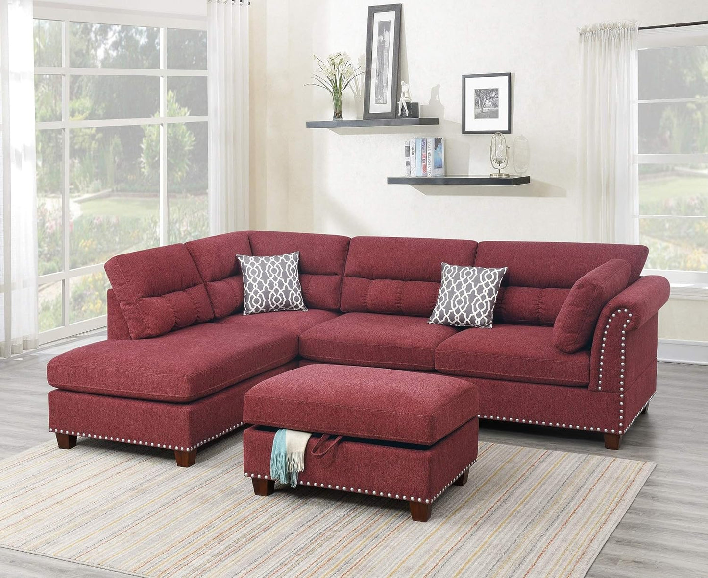 Red Velvet Sectional Sofa D28379